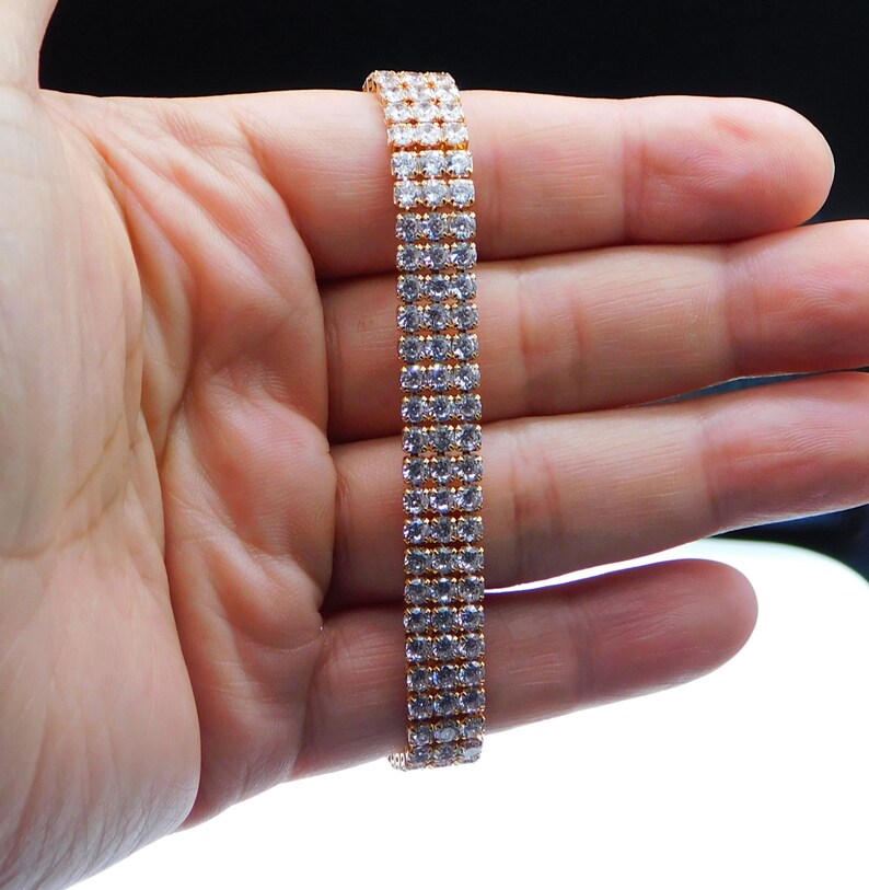 Ladies Tennis Bracelet Three Row Tennis Bracelet Gold Tennis Etsy