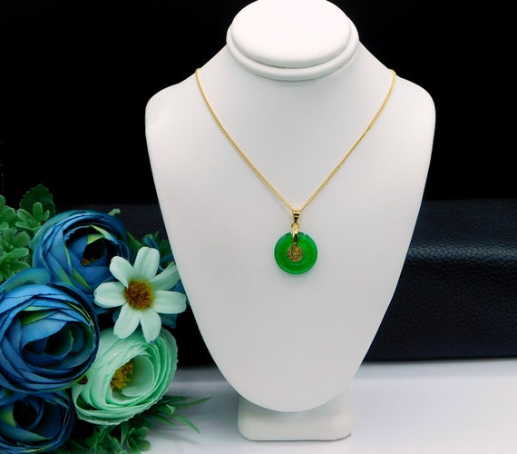 Mini Good Fortune Gold Necklace Jade Circle Pendant Jade Jewelry
