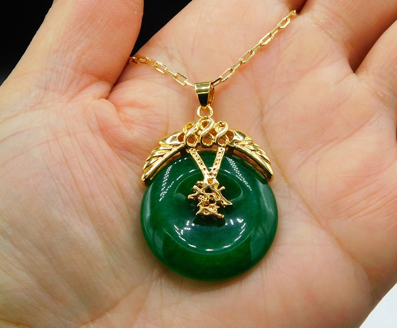 Beige Jade Pendant Necklace Jade Circle Pendant Gold Filled Jade Jewelry Gift Good Fortune Gold Necklace Wealth Necklace