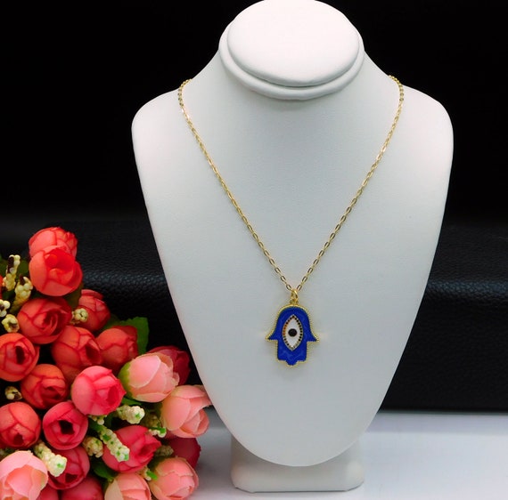 Blue hand of fatima deals necklace