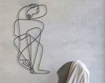 Picasso Line Drawing Wire Metal Wall Mounted Art, Cubism Style Abstract Man Figure Sculpture, One Line Modern Acrobat, Valentines Day Gifts