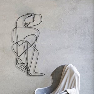 Picasso Line Drawing Wire Metal Wall Mounted Art, Cubism Style Abstract Man Figure Sculpture, One Line Modern Acrobat, Valentines Day Gifts