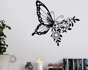 Monarch Butterfly Silhouette Metalen Wall Art voor Wall Decor, Butterfly Wing met Bloem Moeders Dag Cadeau, 3D Decoratie Murale Garden Decor