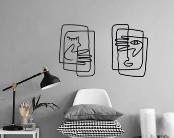Picasso One Line Drawing Metall-Wandkunst für Bürodekoration, abstrakte moderne Liniengesichtskunst für Wohnzimmer, Drahtkunst, minimalistische Skizzen-Heimdekoration