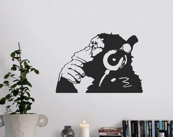 Bansky Dj Monkey Headphones Music Teacher Gift, Thinking Thailand Monkey Beeldje Metalen Sculptuur, Animal Large Wall Decor, Thinker Art