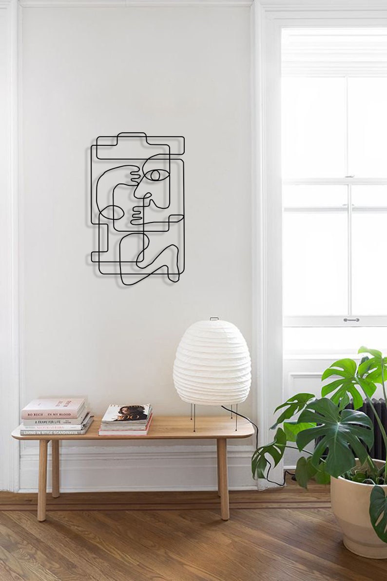 Pablo Picasso abstracte woonkamer kunst aan de muur, één lijntekening kubisme stijl minimalistische metalen muur kunst, draad kunst Mid Century huis muur opknoping afbeelding 8