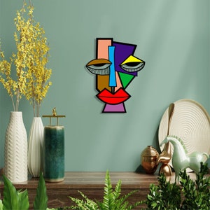 3D Afro-Amerikaanse masker houten muur kunst, neutrale kubistische muursculptuur, gotische abstracte pop office decor, Picasso woonkamer muur decor afbeelding 4