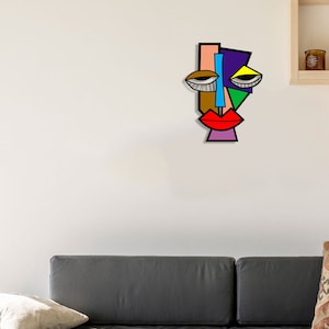 3D Afro-Amerikaanse masker houten muur kunst, neutrale kubistische muursculptuur, gotische abstracte pop office decor, Picasso woonkamer muur decor afbeelding 6