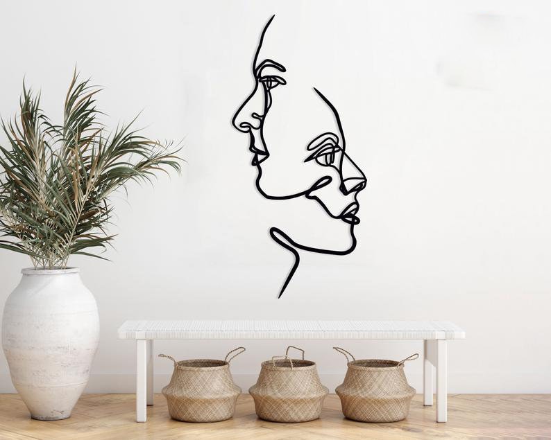 Wire Art Women Face Metal Wall Decor Single Line Drawings Etsy