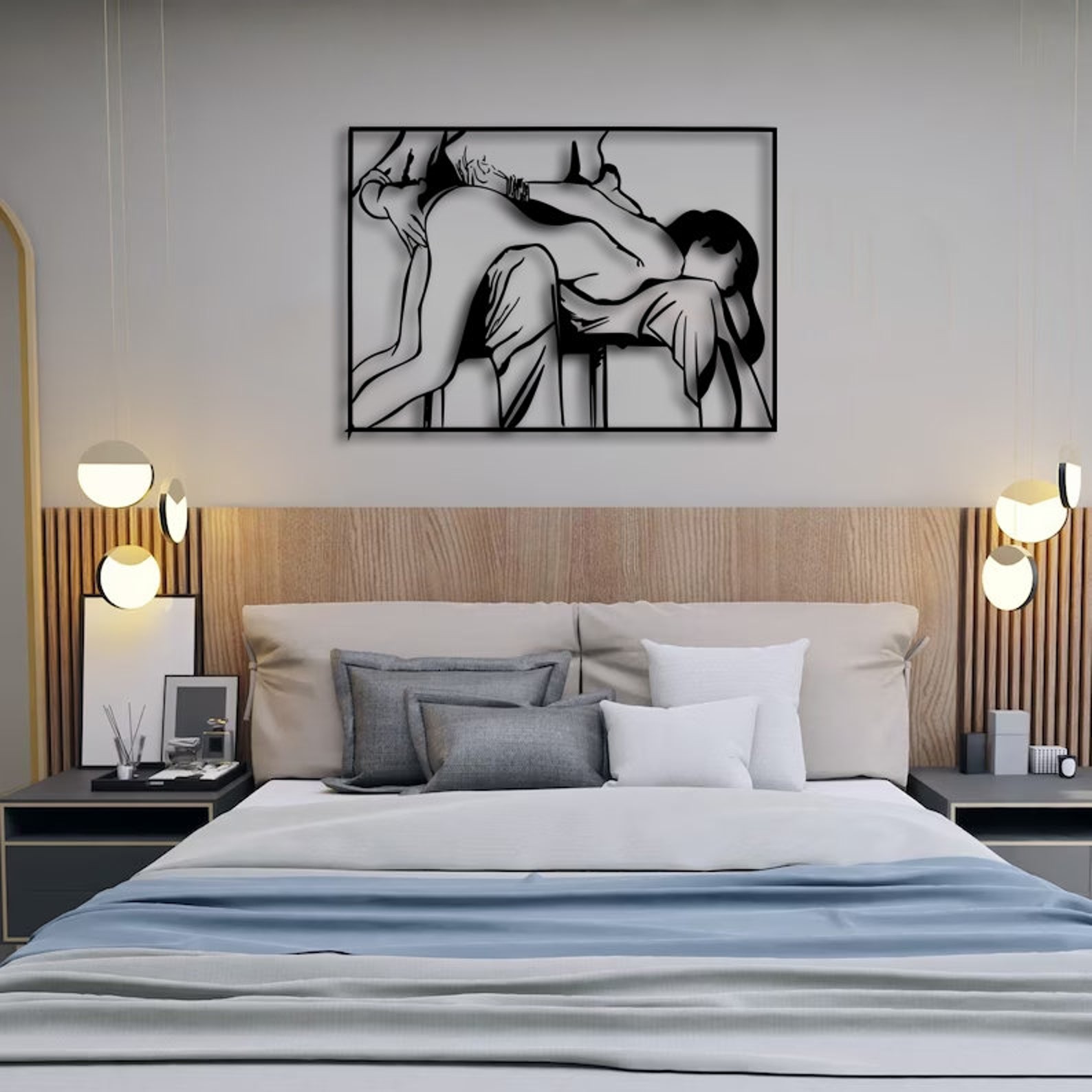 Bondage Love Couple Metal Wall Art, Tied up Slap Bdsm Decor,Masculine Sexy Decor Over the Bed,Big Ass Nude Statue, 1st year anniversary Gift