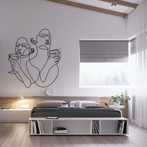 One Line Drawing Couple Metal Wall Art for Home, Abstract Continuous ...