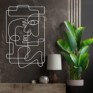 Pablo Picasso abstracte woonkamer kunst aan de muur, één lijntekening kubisme stijl minimalistische metalen muur kunst, draad kunst Mid Century huis muur opknoping afbeelding 9