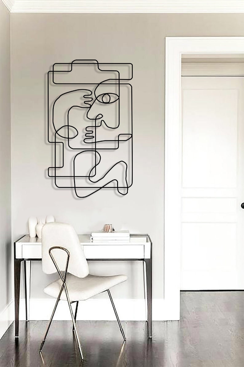 Pablo Picasso abstracte woonkamer kunst aan de muur, één lijntekening kubisme stijl minimalistische metalen muur kunst, draad kunst Mid Century huis muur opknoping afbeelding 10