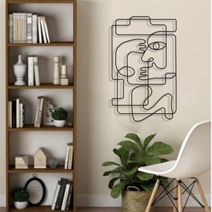 Pablo Picasso abstracte woonkamer kunst aan de muur, één lijntekening kubisme stijl minimalistische metalen muur kunst, draad kunst Mid Century huis muur opknoping afbeelding 3