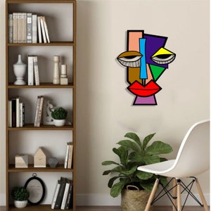 3D Afro-Amerikaanse masker houten muur kunst, neutrale kubistische muursculptuur, gotische abstracte pop office decor, Picasso woonkamer muur decor afbeelding 3