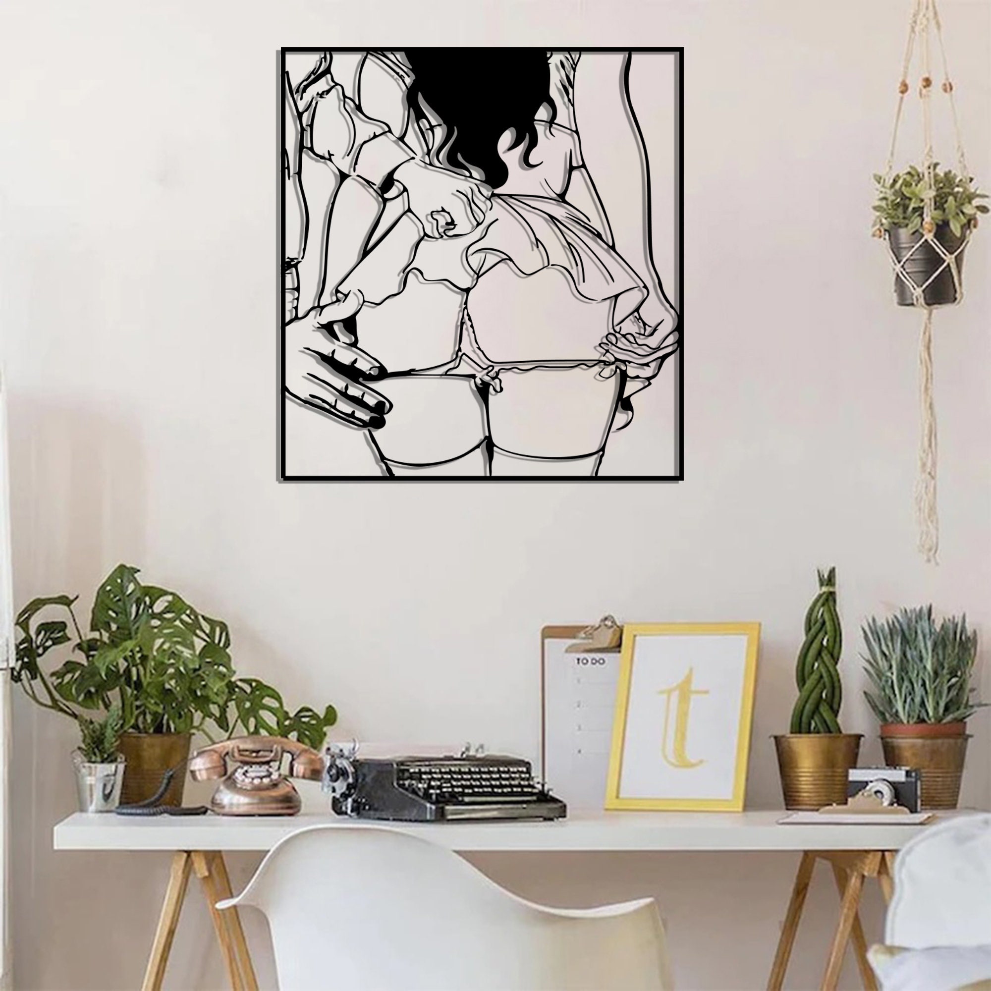 Big ass slap metal wall art, Sexy couple bdsm, Kinky fetish erotic above bed art, One line art sensual bondage bedroom decor, My last fuck