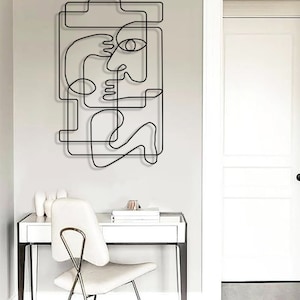 Pablo Picasso abstracte woonkamer kunst aan de muur, één lijntekening kubisme stijl minimalistische metalen muur kunst, draad kunst Mid Century huis muur opknoping afbeelding 7