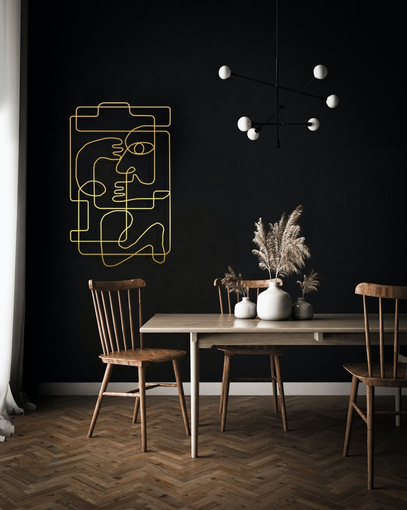 Pablo Picasso abstracte woonkamer kunst aan de muur, één lijntekening kubisme stijl minimalistische metalen muur kunst, draad kunst Mid Century huis muur opknoping afbeelding 6