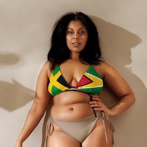 Jamaica Guyana String Bikini Top, Large Bust Swimwear, Guyanese Swimwear, Jamaican Clothing, Jamaican Flag Swimsuit, Rasta Bikini, Plus Size