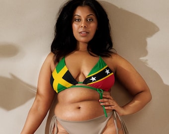 Jamaica & St.Kitts String Bikini Top, Large Bust Swimwear, Jamaica Swimwear, Kittian Clothing, St. Kitts Flag Bikini, Plus Size