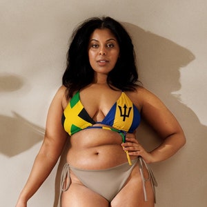 Jamaica Barbados String Bikini Top, Large Bust Swimwear, Bajan Swimwear, Jamaican Clothing, Jamaican Flag Swimsuit, Rasta Bikini, Plus Size