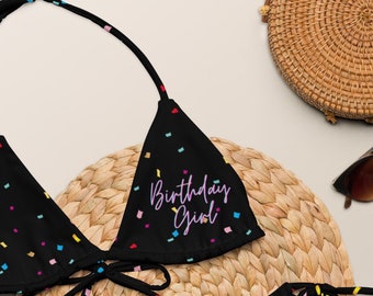 Personalized Birthday Girl String Bikini, Plus Size, Large Bust, Recycled Materials, Confetti, Back bikini, Birthday Outfit, Rainbow Bikini