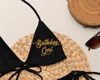 Personalized Birthday Bikini, Birthday Swimsuit, Birthday Gift for Women, Forty & Fabulous, Thirty and Flirty Birthday Girl, Black, gold