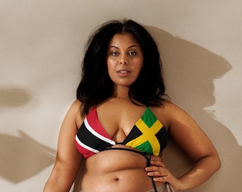 Jamaica Trinidad String Bikini Top, Large Bust Swimwear, Trini Swimwear, Jamaican Clothing, Jamaican Flag Swimsuit, Rasta Bikini, Plus Size