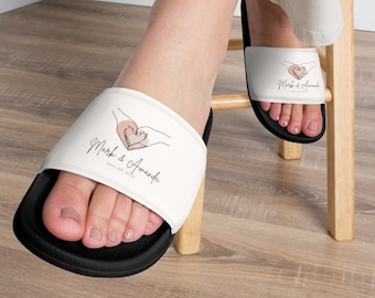 Custom Slide Sandals, Bride Slides, Couple Slippers, Mr & Mrs., Groom Gift, Honeymoon, Bride Swimwear, Women's slides, Wedding, Minimalist
