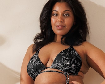 Black Floral Bikini, Bikini Flower, Patterned Bikini, Plus Size Bikini, Plus Size Swimsuit, Plus Size Swimwear, Recycled Material