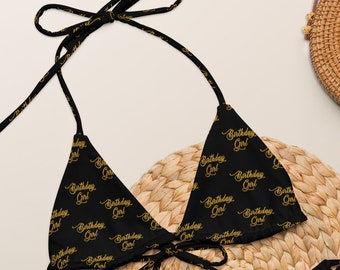 Birthday Girl Bikini, Birthday Swimsuit, Birthday Gift for Women, Forty & Fabulous, Thirty and Flirty Birthday Girl, Black, gold