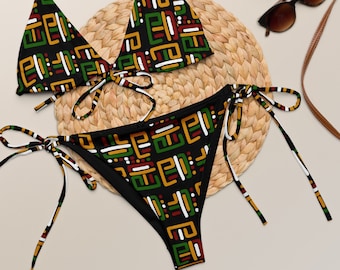 Juneteenth String Bikini, Abstract Swim Wear, Black Girl Magic, Freeish, Free-ish, African Style Swimwear