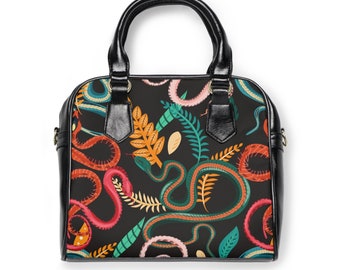 Snakes Shoulder Handbag, Colourful Purse, Nature, Crossbody Bag, Snake Plant