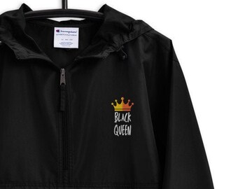 Black Queen Embroidered Champion Packable Jacket, Rain Jacket, Pull Over Coat, Black Lives Matter, Melanin, Windbreaker