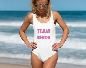 Bride & Team Bride One-Piece Swimsuit ~ Bridal Party ~ Bridesmaids Swimsuit ~ Bride Tribe Swimsuit ~ Plus Size Swimwear ~ Bridesmaids Gifts