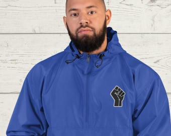 Windbreaker Power Fist ~ Black Lives Matter ~ Embroidered Jacket ~  Champion Packable Jacket ~ Rain Jacket ~ Pull Over Coat