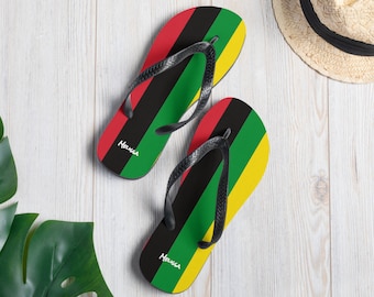 Personalized Jamaica Rasta Flip-Flops, Jamaican Clothing, Jamaica Beachwear, Rasta Swimwear, Birthday Gift