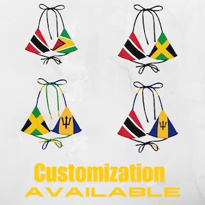 2 Island Flag Bikini Top, Large Bust Swimwear, Jamaica, Barbados, Trinidad, Guyana, St. Lucia, Antigua, Carnival, Monday Wear