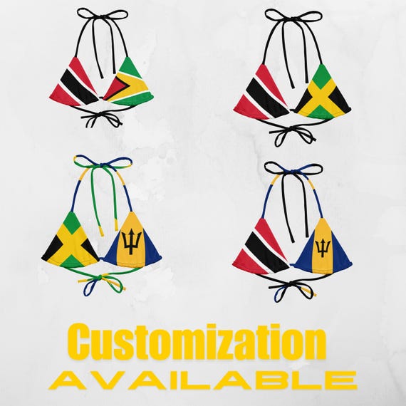 2 Island Flag Bikini Top, Large Bust Swimwear, Jamaica, Barbados, Trinidad, Guyana, St. Lucia, Antigua, Carnival, Monday Wear