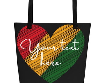 Personalized Tote Bag, Jamaica Beach Bag, Custom Gift, Juneteenth, Beach Tote, Heart Bag, Rasta Swimwear, Jamaica Girls Trip, Name Gifts,