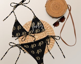 40th Birthday String Bikini, 40th Bithday Gift for Women, Forty & Fabulous, Forty AF, Black and gold