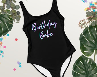 Birthday Babe One-Piece Swimsuit, Recycled Materials, Confetti, Back bikini, Birthday Outfit, Rainbow Bikini, Birthday Girl
