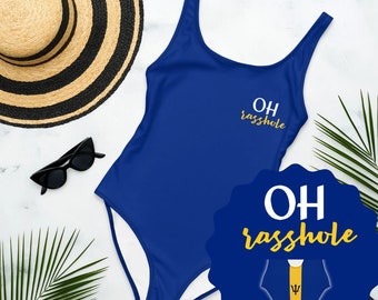 Oh Rasshole, Barbados One Piece, Plus Size Swimwear, Blue Swimsuit, Trident, Bajan Clothing, Cropover 2024, Kadooment Day