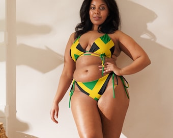 Jamaica String Bikini, Large Bust Swimwear, Jamaica Swimwear, Jamaican Clothing, Jamaican Flag Swimsuit, Rasta Bikini, Plus Size, Bikini Set