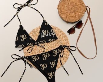 30th Birthday, Thirty & Flirty,  String Bikini, Birthday Swimsuit, 30th Birthday Gift for Women, Birthday Girl , Birthday Trip