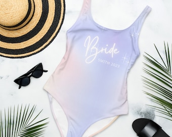 Custom Bride, One-Piece Swimsuit, Tye Dye Swimsuit, Bride Gift, Honeymoon, Bachelorette Party, Plus Size Swimsuit, Personalized Swimwear