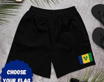 Caribbean Island Swim Shorts, Unisex Athletic Shorts, St Vincent, Jamaica, Barbados, Trinidad, Guyana, Carnival, Monday Wear, Plus Size,