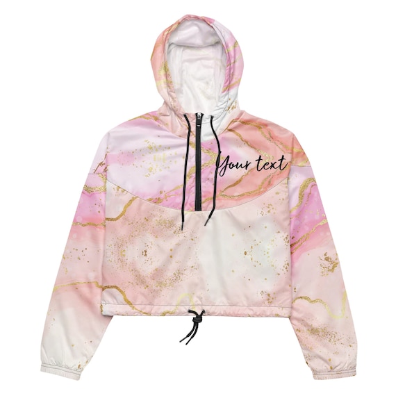 Hooded Pink Cropped Windbreaker Customizable Cropped Hoodie, Pink - Main Image