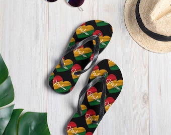 Personalized Name Flip-Flops, Rasta Clothing, Custom Sandals, Jamaican Swimwear, Jamaica Clothing, Heart Sandals, Name Gift