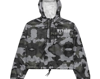 Custom Camo Windbreaker, Personalized Cropped Jacket, Camouflage Jacket, Personalized Gift, For Women,